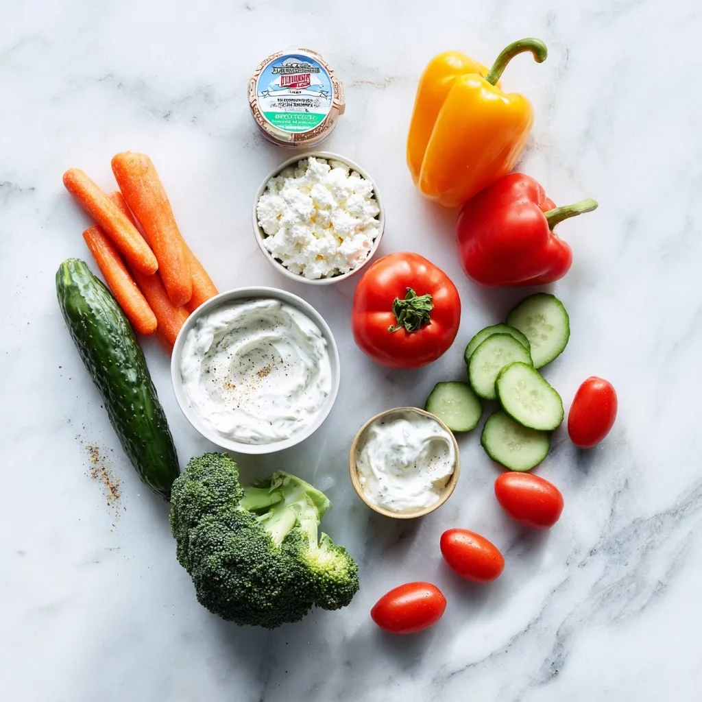 Ingredients for Cottage Cheese Ranch Dip with Fresh Veggies