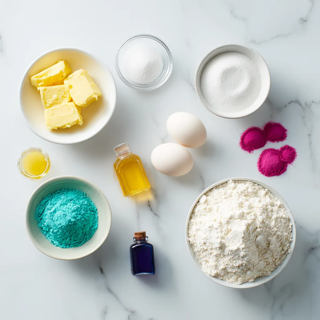 Ingredients for Colorful Springtime Crinkle Cookies for a Festive Treat