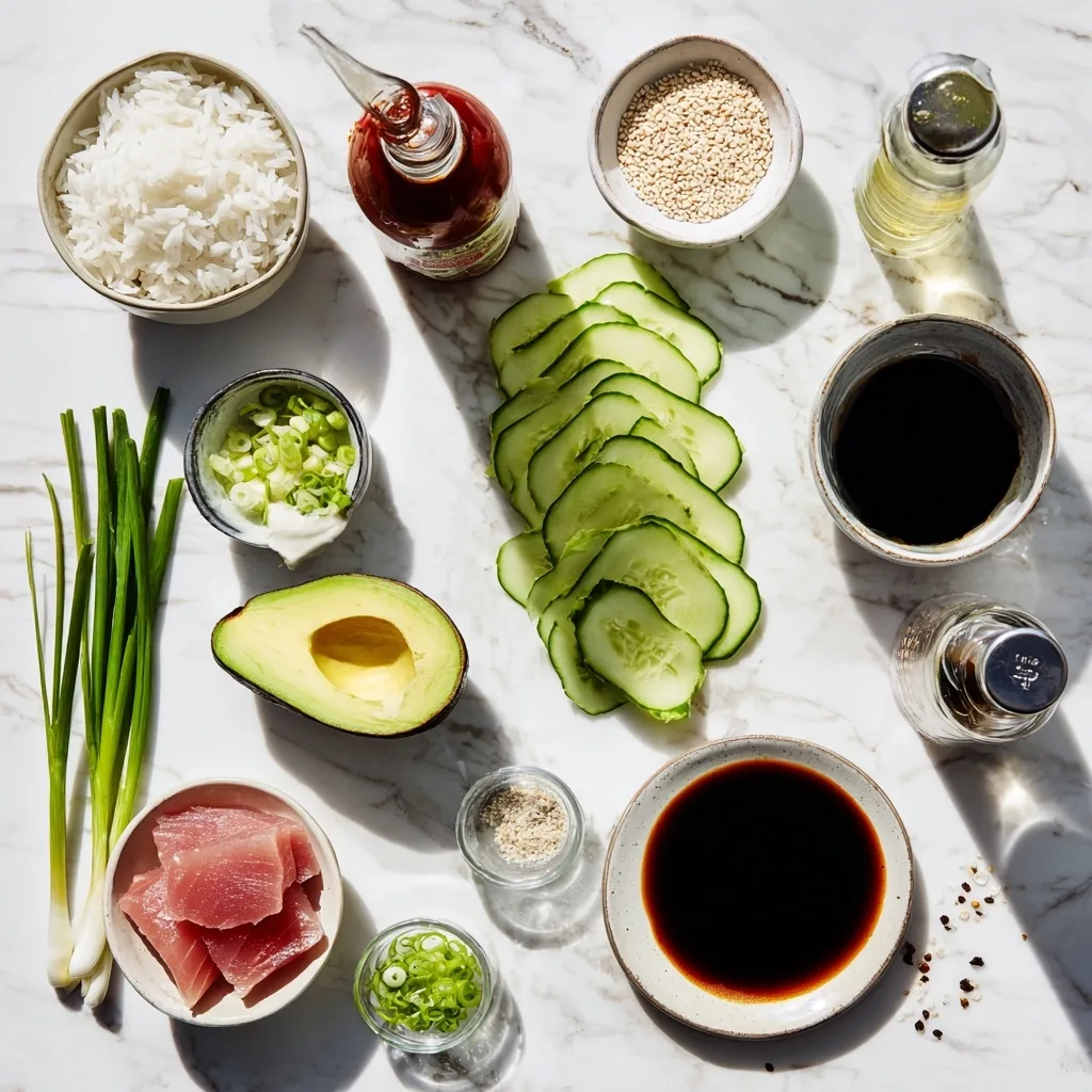 Ingredients for Tuna and Avocado Rice Bowl: High Protein Breakfast Recipe